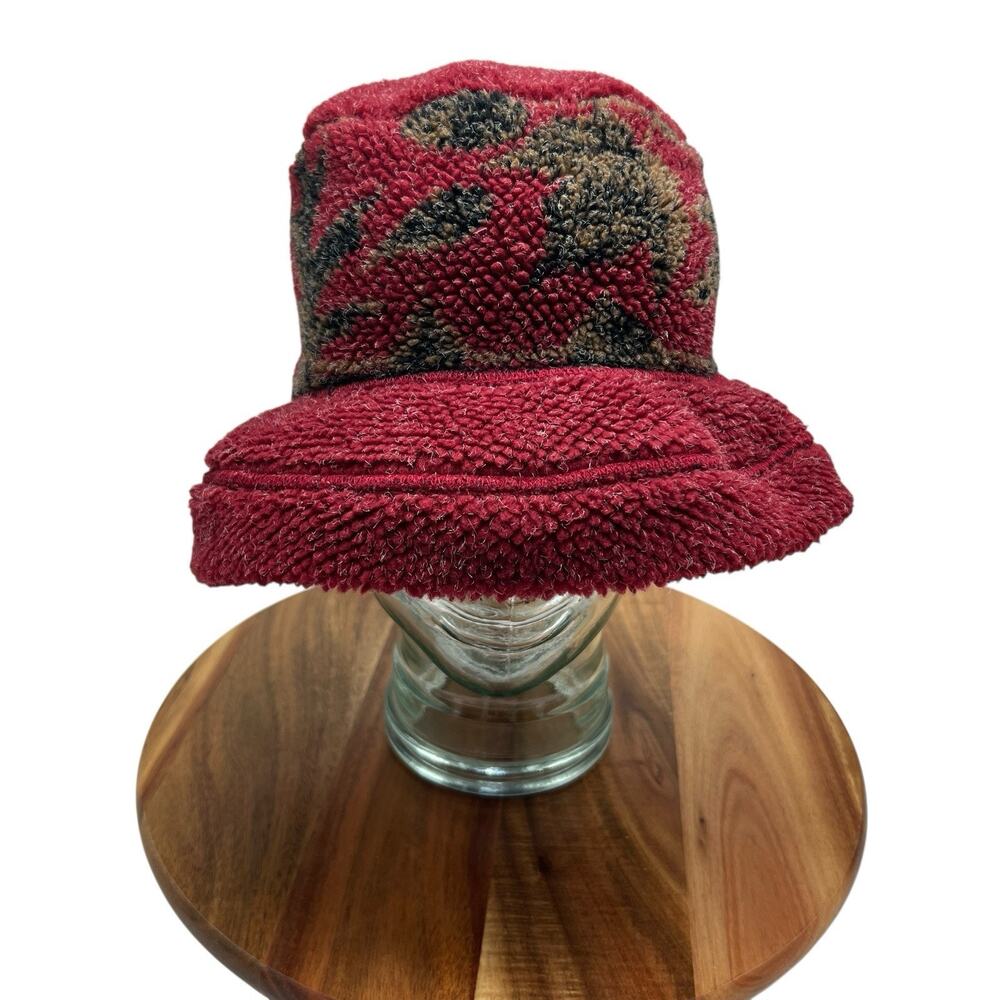 Vtg 90s ALPS Leaves Bucket Hat Adult OS Sherpa Fleece Full‎ Brim USA Gorpcore